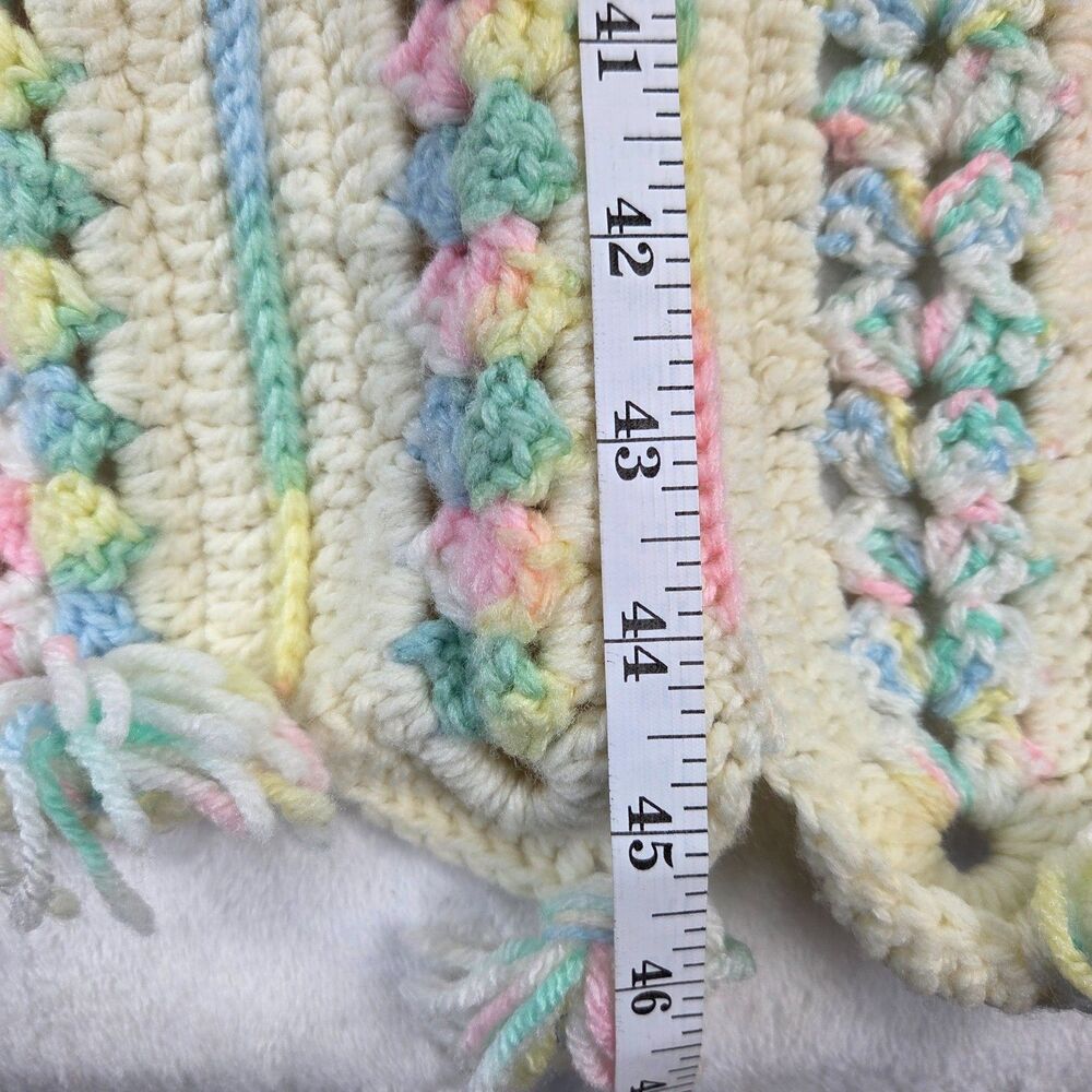 Vintage Handmade Crochet Afghan Blanket 45x25 Pastel Striped Granny Pattern - Picture 5 of 12